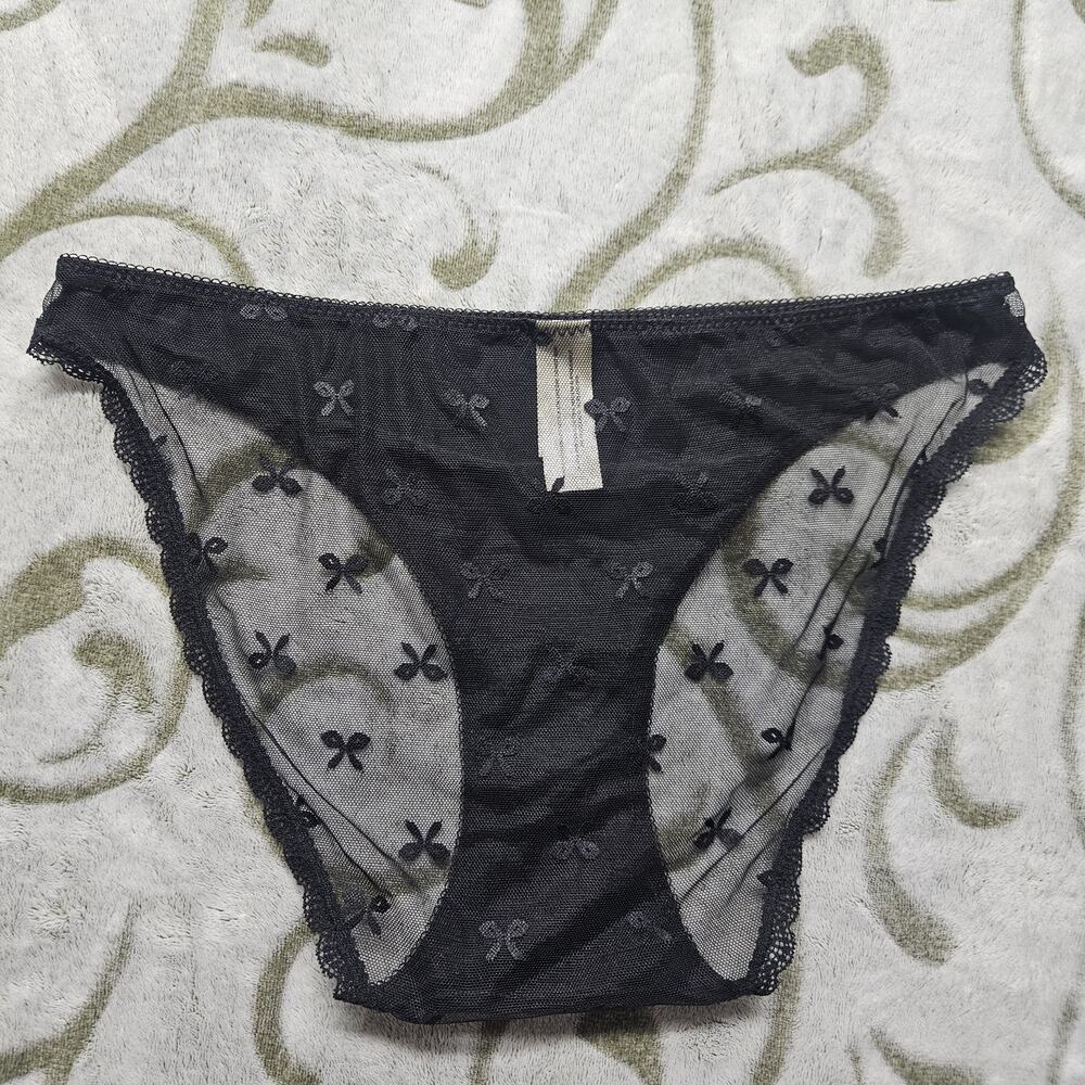 Jessica Simpson Ultra Flirty Sexy floral Sheer Black Bikini Cut Panty Large - Picture 3 of 5
